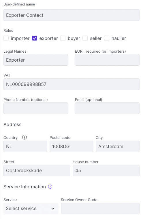 Example Contact Creation
